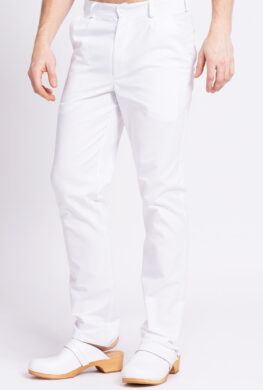 Białe, męskie spodnie medyczne.